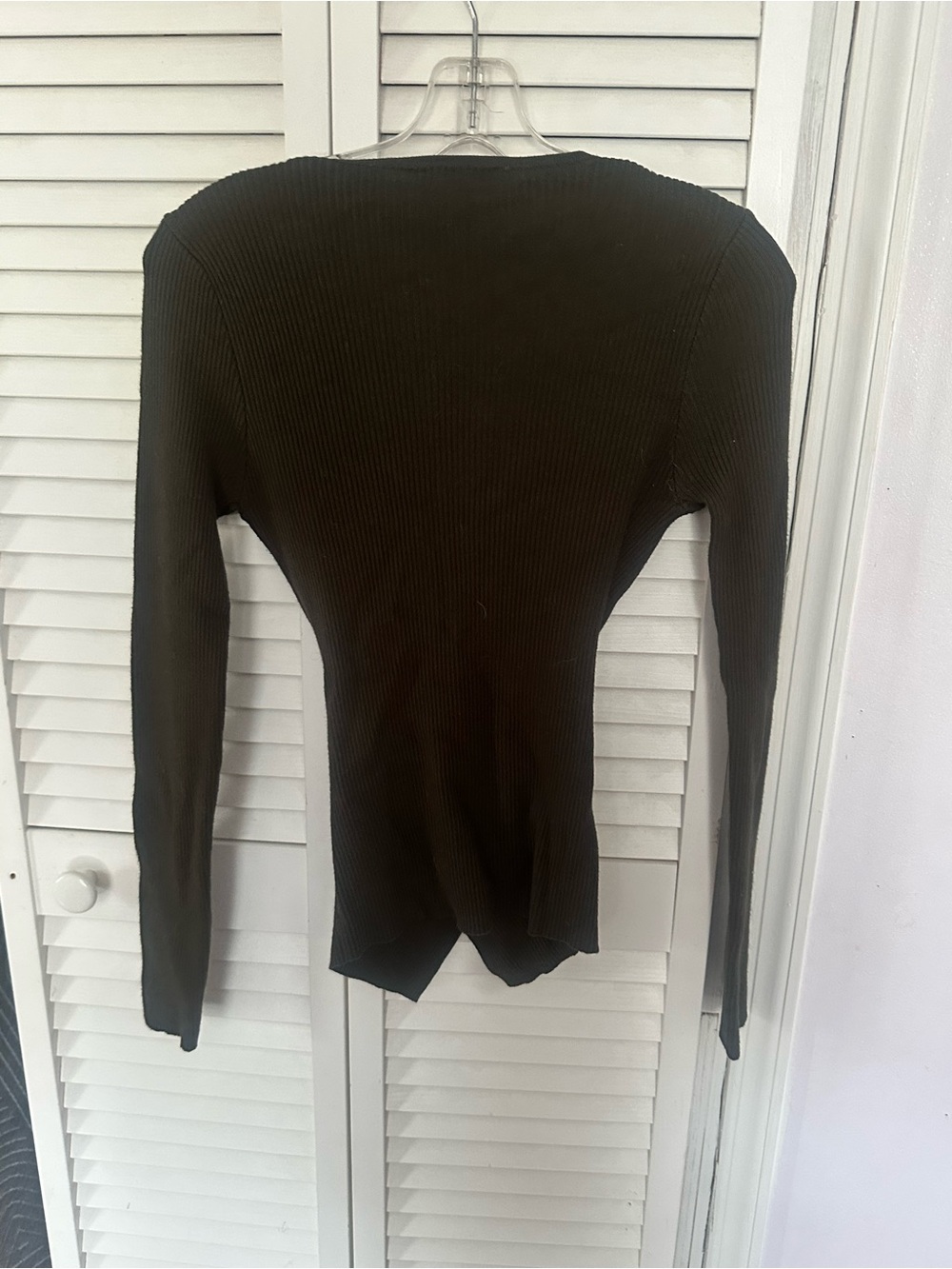 Green Ribbed V-Neck Wrap Sweater - Picture 2 of 2